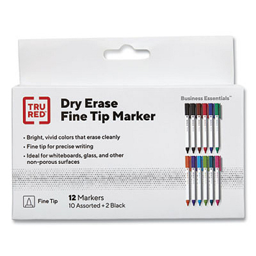 TRU RED Dry Erase Marker, Pen-Style, Fine Bullet Tip, Assorted Colors, 12/Pack (24376602)