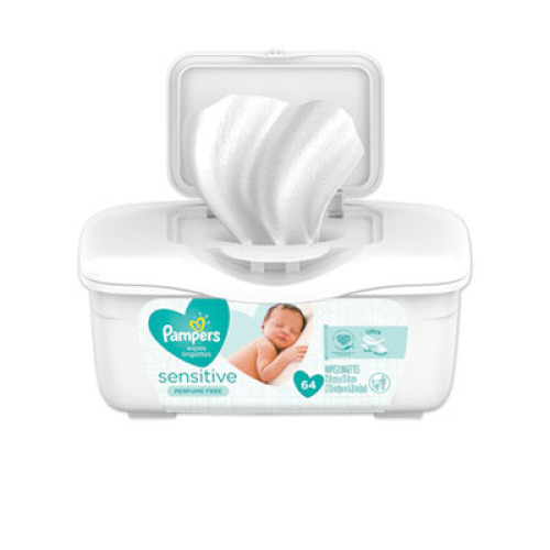 Pampers Sensitive Baby Wipes, White, Cotton, Unscented, 64/Tub