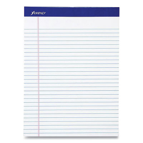 Ampad Perforated Writing Pads, Wide/Legal Rule, 50 White 8.5 x 11.75 Sheets, Dozen (20360)