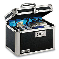 Latching Lid Locking Personal Security Box, Combination Lock, 10 x 7.5 x 7.75, Plastic; Steel; Aluminum, Black
