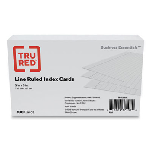TRU RED Index Cards, Ruled, 3 x 5, White, 100/Pack (296608