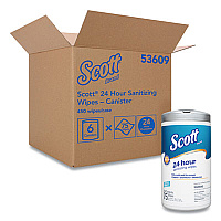 Scott 24-Hour Sanitizing Wipes, 1-Ply, 4.5 x 8.25, Fresh, White, 75/Canister, 6 Canisters/Carton (53609)