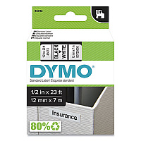 D1 High-Performance Polyester Removable Label Tape, 0.5" x 23 ft, Black on White