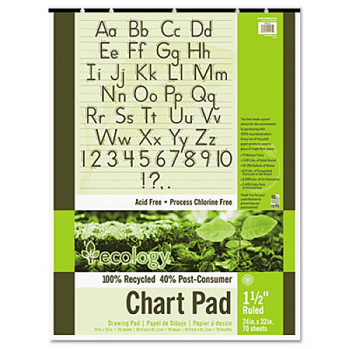 Pacon Ecology Recycled Chart Pads, Presentation Format (1.5" Rule), 24 x 32, White, 70 Sheets 70 Sheets - Strip - Front Ruling Surface - Ruled Front Ruling - 1.50" Ruled - 24" x 32" Sheet Size - White Paper - Manuscript Cover - Eco-friendly, Acid (945710)