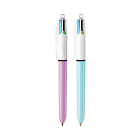 BIC 4-Color Multi-Color Ballpoint Pen, Retractable, Medium 1 mm, Lime/Pink/Purple/Turquoise Ink, Assorted Barrel Colors, 2/Pack (AMP21)