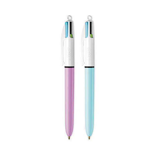 BIC 4-Color Multi-Color Ballpoint Pen, Retractable, Medium 1 mm, Lime/Pink/Purple/Turquoise Ink, Assorted Barrel Colors, 2/Pack (AMP21)