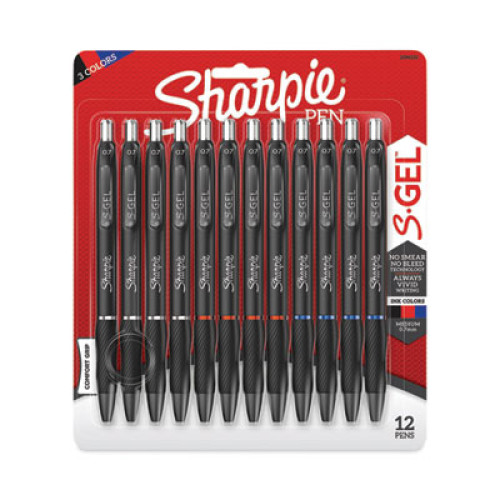 Sharpie S-Gel Retractable Gel Pen, Fine 0.5 mm, Blue Ink, Black Barrel, 4/Pack