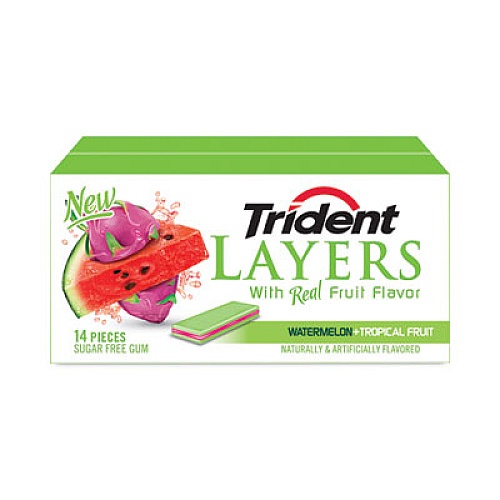 Trident Layers Gum, Watermelon and Tropical Fruit, 14/Pack, 12 Packs/Box, Ships in 1-3 Business Days (30400053)
