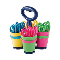 Westcott Scissor Caddy with Kids' Scissors, 5" Long, 2" Cut Length, Light Blue; Light Green; Pink; Red, Straight Handles, 24/Set 5" Overall Length - Left/Right - Stainless Steel - Blunted Tip - Assorted - 1 Each (14756)