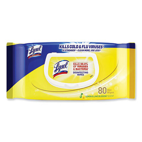 LYSOL Brand Disinfecting Wipes Flatpacks, 1-Ply, 6.69 x 7.87, Lemon and Lime Blossom, White, 80 Wipes/Flat Pack, 6 Flat Packs/Carton (99716CT)
