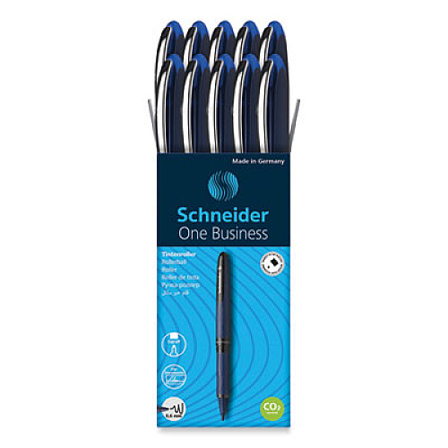 Schneider One Business Roller Ball Pen, Stick, Fine 0.6 mm, Blue Ink, Blue Barrel, 10/Box (183003)