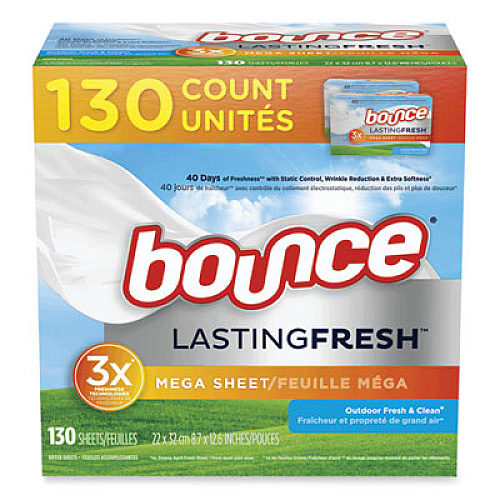 Bounce Fabric Softener Sheets, Outdoor Fresh and Clean, 130 Sheets/Box, 3 Boxes/Carton (05151)