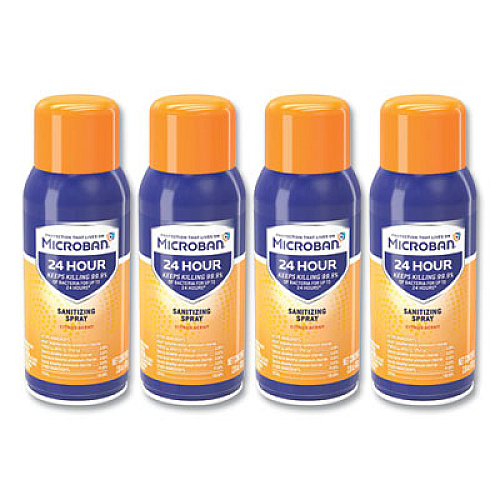 Microban 24-Hour Disinfecting Sanitizing Spray, Travel Size, Citrus Scent, 2.8 oz Aerosol Spray, 4/Pack (02911)