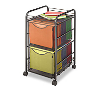 Onyx Mesh Mobile Double File, Metal, 1 Shelf, 2 Drawers, 15.75" x 17" x 27", Black