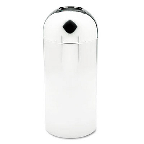 Dome Top Receptacle with Open Top, 15 gal, Steel, Chrome