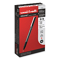 uni-ball Deluxe Roller Ball Pen, Stick, Extra-Fine 0.5 mm, Red Ink, Metallic Gray/Black/Red Barrel, Dozen (60026)
