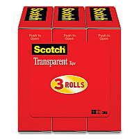 Scotch Transparent Tape, 1" Core, 0.75" x 27.77 yds, Crystal Clear, 3/Pack (600K3)