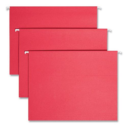 Smead Colored Hanging File Folders with 1/5 Cut Tabs, Letter Size, 1/5-Cut Tabs, Red, 25/Box 8 1/2" x 11" - Top Tab Location - Assorted Tab Position - 11 pt. - Vinyl - Red - 10% Recycled - 25 / Box (64067)