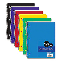 BAZIC Spiral Notebooks, 3 Subjects, Medium/College Rule, Randomly Assorted Cover Colors, (120) 10.5 x 8 Sheets (561)