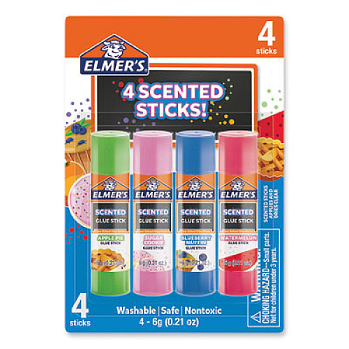 Elmer's Scented Glue Sticks, 0.21 oz, Dries in Assorted Colors, 4 Scents (2142958)