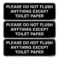 Excello Global Products Please Do Not Flush Indoor/Outdoor Wall Sign, 9" x 3", Black Face, White Graphics, 3/Pack (HD0255S)