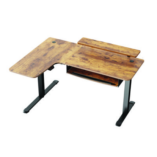 Eureka L-Shaped Standing Desk with Keyboard Tray, Left Desk, 61.25" x 43.25" x 34.38" to 52.88", Rustic Brown/Black (L60LRB)