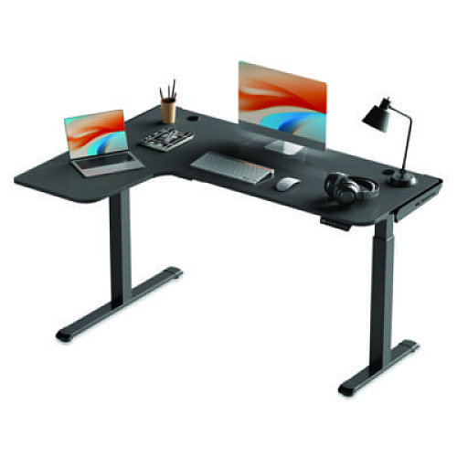 Eureka L-Shaped Standing Desk, Left Desk, 60" x 43.69" x 29.88" to 48.38", Black (01874)