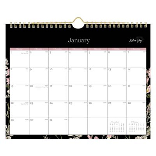 Blue Sky Neveah Monthly Wall Calendar, Floral Artwork, 11" x 8.75", White/Black/Pink Sheets, 12-Month (Jan to Dec): 2026 (139941)