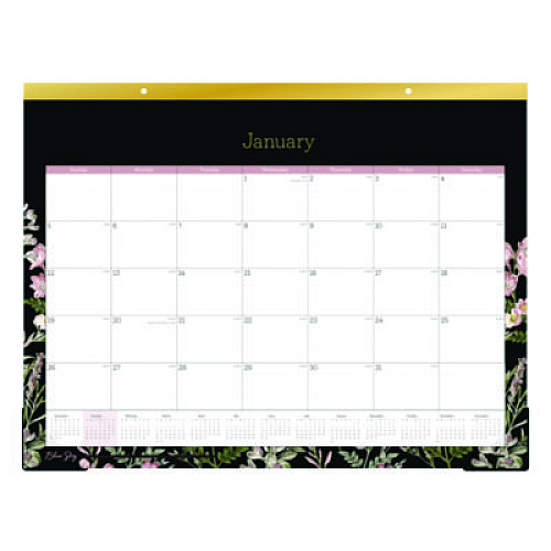 Blue Sky Neveah Monthly Desk Pad Calendar, Floral Artwork, 22" x 17", White/Black/Pink Sheets, Gold Headband, 12-Month (Jan-Dec): 2026 (148629)