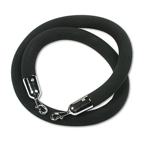 Tatco Crowd Control Rope, Velour, 6 ft, Black Chrome Plated Post - 72" Black Rope Attachment - Black - 1 Each (11116)