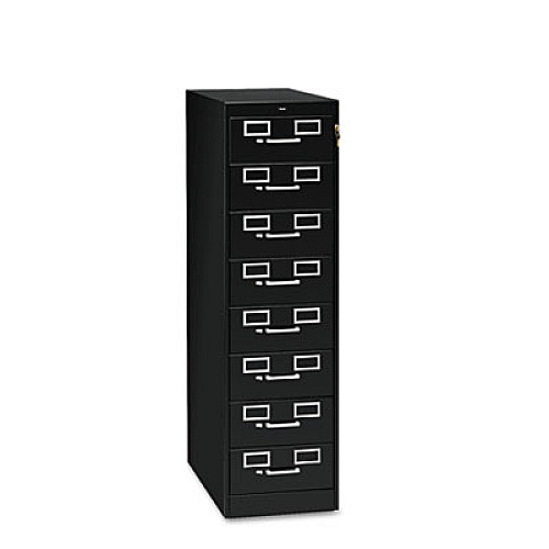 Eight-Drawer Multimedia/Card File Cabinet, Black, 15" x 28.5" x 52"