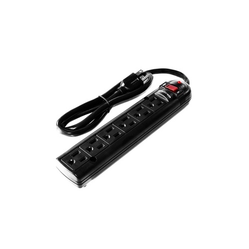 Weltron 6-outlet Power Strip 3ft Cord Black (WSP600PLF3BK)