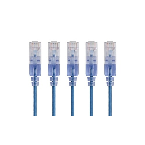 Monoprice Slimrun Cat6a Ethernet Patch Cable - Snagless Rj45_ Utp_ Pure Bare Copper Wire_ 10g_ 30awg_ 2ft_ Blue_ 5-pack (29425)