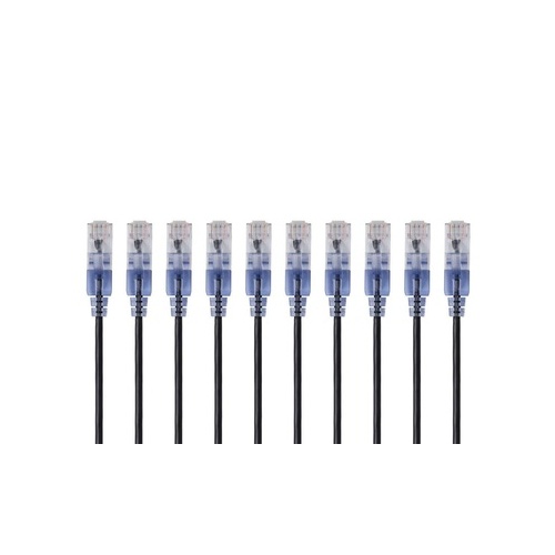 Monoprice Slimrun Cat6a Ethernet Patch Cable - Snagless Rj45_ Utp_ Pure Bare Copper Wire_ 10g_ 30awg_ 2ft_ Black_ 10-pack (29437)