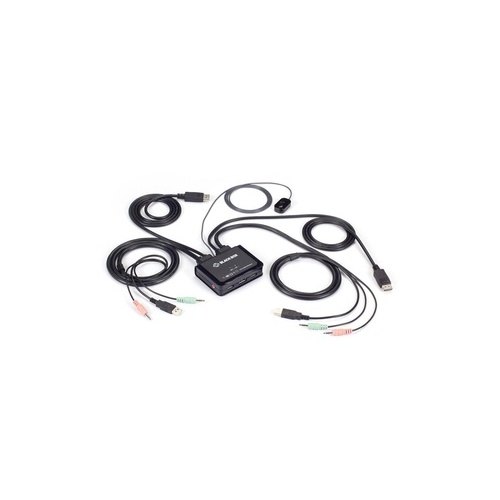 Black Box 4k60 Displayport Cable Kvm Switch - 2-port With Button Switch, Audio And Mic (KV62CBL)