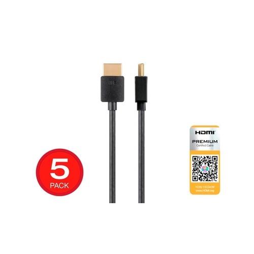 Monoprice 4k Slim Certified Premium High Speed Hdmi Cable 3ft - 18gbps Black - 5 Pack (34203)