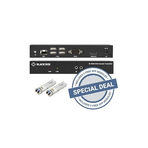 Black Box Kvm Extender Kit Over Fiber Bundle Single-monitor,hdmi 4k30,usb 2.0,(2)sfps,1250-mbps Lc,sm 1310nm,20km(lfp442),gsa,taa (KVXLCHF100SFPBN3)