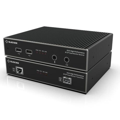 Black Box Mst Kvm Extender Over Catx/fiber - Quad-monitor, 4k Displayport, Usb 2.0 Hub, Serial, Audio, Local Video, Taa (KVXHP400)