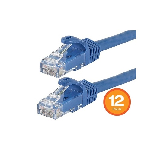 Monoprice Flexboot Cat6 Ethernet Patch Cable - Snagless Rj45_ 550mhz_ Utp_ Pure Bare Copper Wire_ 24awg_ 3ft_ Blue_ 12-pack (41817)