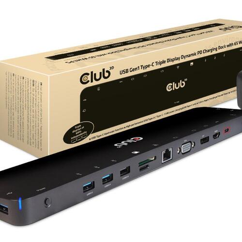 Club 3D Usb Gen1 Type C Triple Display Dynamic Pd Charging Dock With 65 Watt Ps (CSV1564W65)