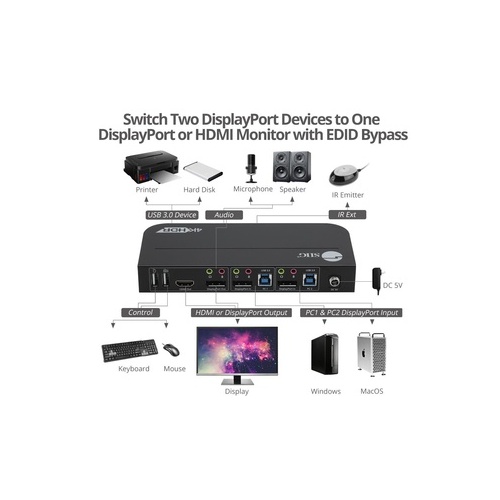 SIIG 2x1 Displayport 4k Kvm Usb 3.0 Switch (CEKV0C11S1)