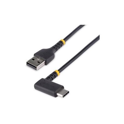 StarTech 3ft (1m) Usb A To C Charging Cable Right Angle - Heavy Duty Fast Charge Usb-c Cable - Black Usb 2.0 A To Type-c - Rugged Aramid Fiber - 3a (R2ACR1MUSBCABLE)