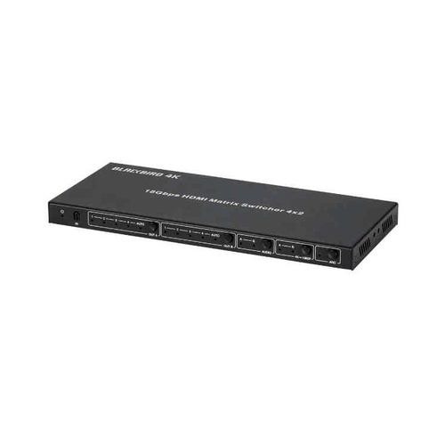 Monoprice Blackbird 4k Hdmi Matrix_ 4x2_ Hdr_ 18g_ 4k@60hz_ Ycbcr 4:4:4_ Edid_ Coaxial Audio_ Powered Switch_ Control Remote (39667)
