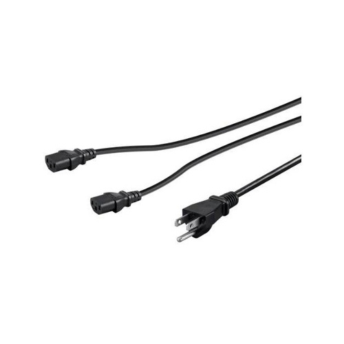 Monoprice Power Cord Splitter - Nema 5-15p To 2x Iec 60320 C13_ 16awg_ 13a/1625w_ Sjt_ Black_ 10ft (41093)