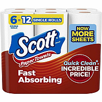Scott&reg; Kitchen Paper Towels, 1-Ply, 108 Sheet Roll, 12 Rolls White - Fiber Paper - 12 / Pack (56672)