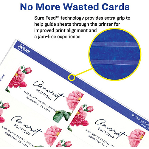 Avery&reg; Printable Business Cards with SureFeed 97 Brightness - 8 1/2" x 11" - 80 lb Basis Weight - 216 g/m² Grammage - Matte - Perforated, Smooth Edge, Recyclable, Biodegradable, Uncoated, Printable, Anti-jam, Double-sided, Smudge-free - W (28371)