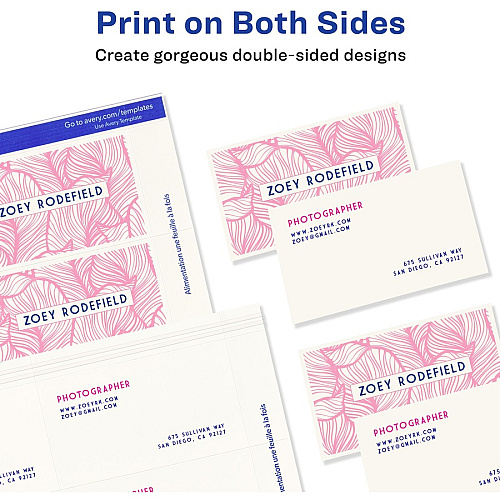 Avery&reg; Printable Business Cards with SureFeed 97 Brightness - 8 1/2" x 11" - 80 lb Basis Weight - 216 g/m² Grammage - Matte - Perforated, Smooth Edge, Recyclable, Biodegradable, Uncoated, Printable, Anti-jam, Double-sided, Smudge-free - W (28371)