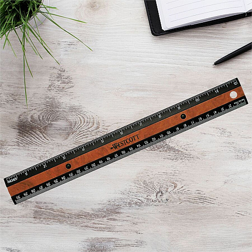 Westcott 12" KleenEarth Faux Burled Wood Ruler 12" Length 1" Width - 1/6 Graduations - Imperial, Metric Measuring System - Plastic - 1 Each - Black (14077)