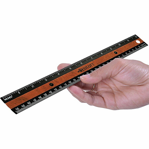 Westcott 12" KleenEarth Faux Burled Wood Ruler 12" Length 1" Width - 1/6 Graduations - Imperial, Metric Measuring System - Plastic - 1 Each - Black (14077)