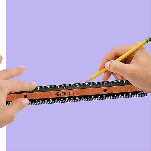 Westcott 12" KleenEarth Faux Burled Wood Ruler 12" Length 1" Width - 1/6 Graduations - Imperial, Metric Measuring System - Plastic - 1 Each - Black (14077)